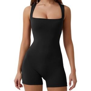 QINSEN Womens Strappy Square Neck Tank Top Tummy Control Bodycon‎ With Bra Sz M